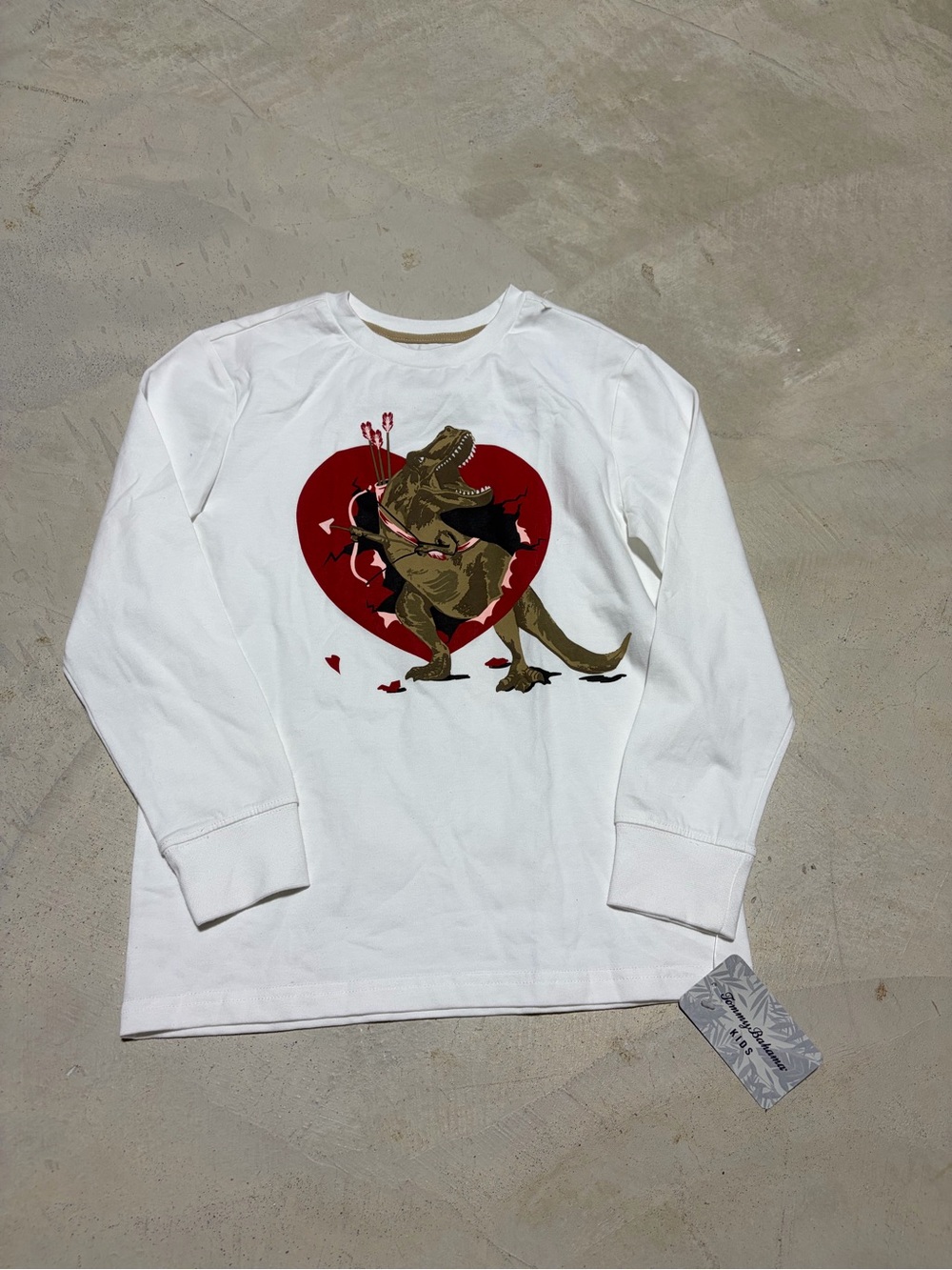 Tommy bahama NWT White Kids Long-Sleeve shirt Red Heart Dinosaur Graphic 7/8 M